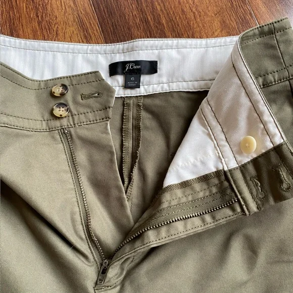 J. Crew Wide Leg Cotton Blend Dark Olive Green Trousers Size 6 - Picture 4 of 10